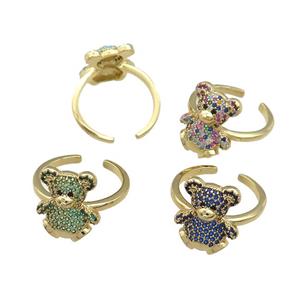 Copper Bear Rings Pave Zircon Gold Plated Mixed, approx 14-17mm, 18mm dia