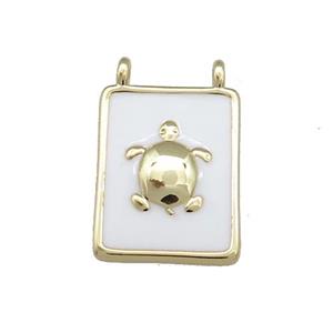 Copper Rectangle Pendant White Enamel Tortoise 2loops Gold Plated, approx 12-18mm