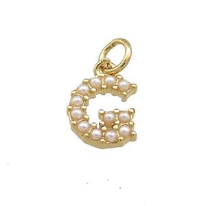 Copper Letter-G Pendant Pave Pearlized Resin Gold Plated, approx 3-10mm