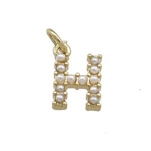 Copper Letter-H Pendant Pave Pearlized Resin Gold Plated, approx 3-10mm