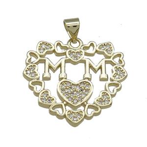 Copper Heart Pendant Pave Zircon MoM Gold Plated, approx 20-24mm