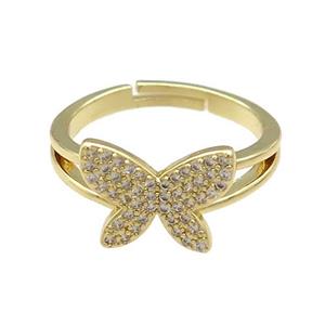 Copper Rings Pave Zircon Butterfly Adjustable Gold Plated, approx 10-13mm, 18mm dia