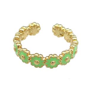 Copper Rings Daisy Green Enamel Gold Plated, approx 5mm, 18mm dia