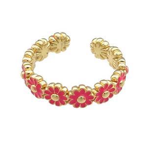 Copper Rings Daisy Red Enamel Gold Plated, approx 5mm, 18mm dia