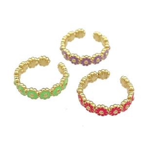 Copper Rings Daisy Enamel Gold Plated Mixed, approx 5mm, 18mm dia