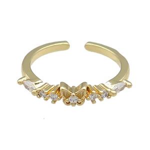 Copper Rings Pave Zircon Butterfly Gold Plated, approx 4mm, 18mm dia