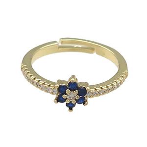 Copper Rings Pave Zircon Flower Adjustable Gold Plated, approx 7mm, 18mm dia