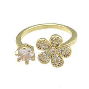 Copper Rings Pave Zircon Flower Gold Plated, approx 6mm, 11mm, 18mm dia