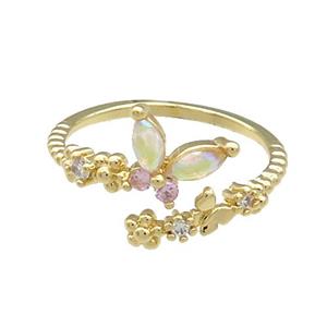 Copper Rings Pave Zircon Butterfly Gold Plated, approx 9mm, 18mm dia