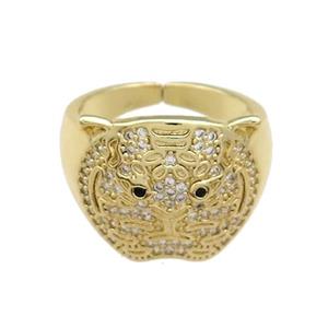 Copper Rings Pave Zircon Owl Gold Plated, approx 16-17mm, 18mm dia