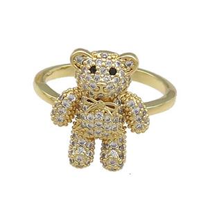 Copper Bear Rings Pave Zircon Gold Plated, approx 14-17mm, 18mm dia