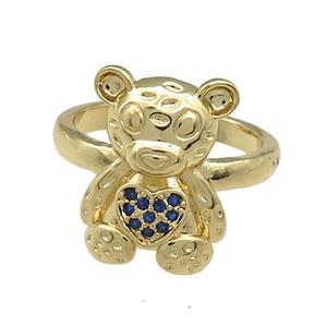 Copper Bear Rings Pave Blue Zircon Gold Plated, approx 13-18mm, 18mm dia