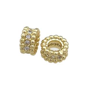 Copper Heishi Beads Pave Zircon Large Hole Gold Plated, approx 6mm