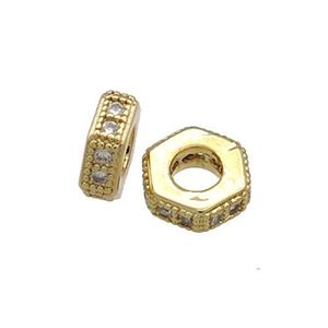 Copper Hexagon Beads Pave Zircon Gold Plated, approx 8mm