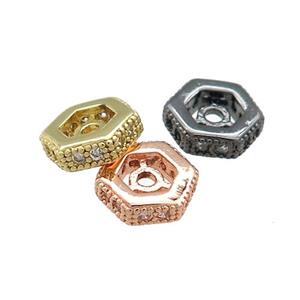 Copper Hexagon Beads Pave Zircon Mixed, approx 6mm