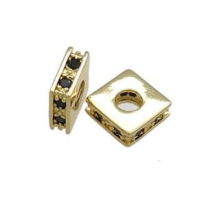 Copper Square Beads Pave Zircon Gold Plated, approx 10x10mm