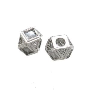 Copper Polygon Cube Beads Pave Zircon Platinum Plated, approx 10mm
