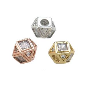 Copper Polygon Cube Beads Pave Zircon Mixed, approx 10mm