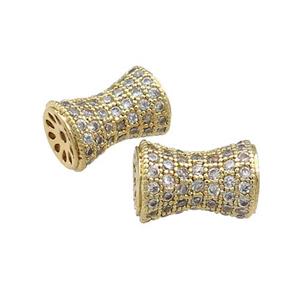 Copper Bamboo Beads Pave Zircon Gold Plated, approx 9-14mm