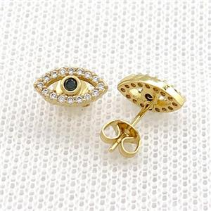 Copper Stud Earrings Pave Zircon Eye Gold Plated, approx 5-10mm