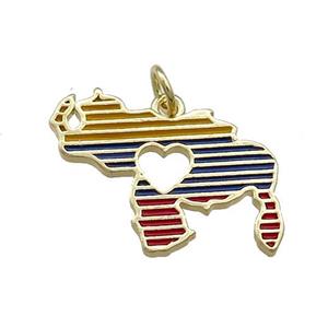 Copper Rhinoceros Charms Pendant Heart Multicolor Enamel Gold Plated, approx 18-23mm