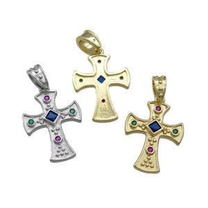 Copper Cross Pendant Pave Zircon Mixed, approx 18-23mm