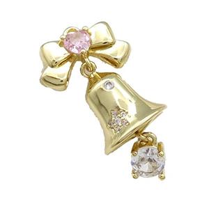 Christmas Bell Charms Copper Pendant Pave Zircon Gold Plated, approx 5mm, 12mm, 7.5-14mm