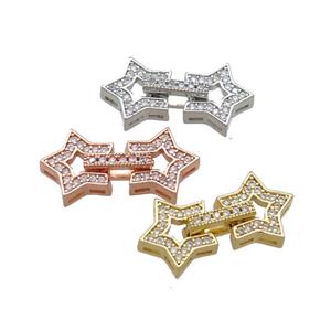 Copper Star Clasp Pave Zircon Mixed, approx 12-23mm