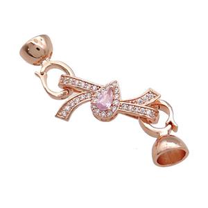 Copper Knot Clasp Pave Zircon Rose Gold, approx 12-23mm, 7.5-14mm