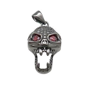 Copper Skull Pendant Pave Zircon Halloween Black Plated, approx 13-19mm