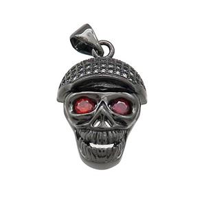 Copper Skull Pendant Pave Zircon Black Plated, approx 15-18mm