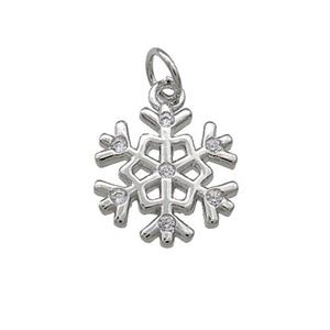 Christmas Snowflake Charms Copper Pendant Pave Zircon Platinum Plated, approx 12mm