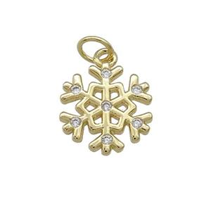 Christmas Snowflake Charms Copper Pendant Pave Zircon Gold Plated, approx 12mm