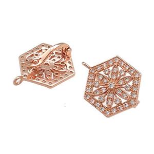 Copper Clasp Pave Zircon Hexagon Rose Gold, approx 15-17mm