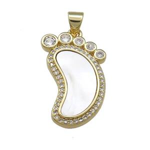Copper Barefoot Pendant Pave Shell Zircon 18K Gold Plated, approx 14-22mm