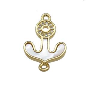 Copper Anchor Connector Pave Shell Zircon 18K Gold Plated, approx 13-15mm