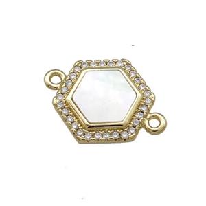 Copper Hexagon Connector Pave Shell Zircon 18K Gold Plated, approx 15mm