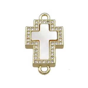 Copper Cross Connector Pave Shell Zircon 18K Gold Plated, approx 12-16mm