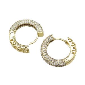 Copper Latchback Earrings Pave Zircon Gold Plated, approx 22mm dia