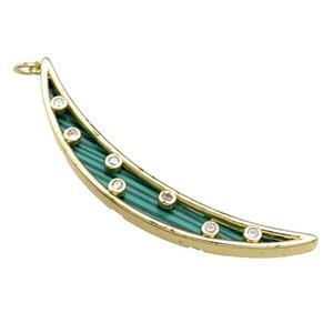 Copper Moon Pendant Pave Synthetic Malachite Zircon Gold Plated, approx 8-58mm