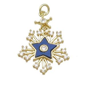 Copper Star Pendant Pave Lapis Zircon Gold Plated, approx 8mm, 20mm