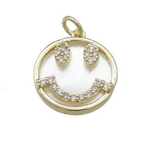 Emoji Charms Copper Circle Pendant Pave Shell Zircon Gold Plated, approx 16mm