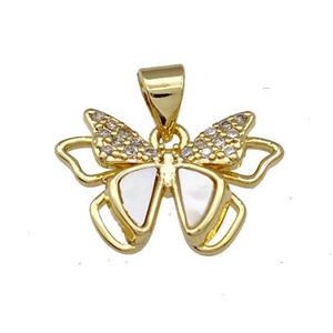 Copper Butterfly Pendant Pave Shell Zirconia 18K Gold Plated, approx 12-18mm