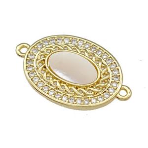Copper Oval Connector Pave Shell Zirconia 18K Gold Plated, approx 15-20mm
