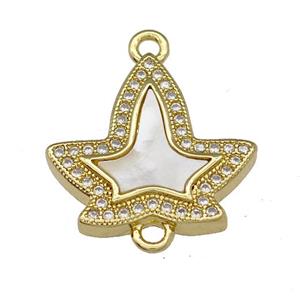 Maple Leaf Copper Connector Pave Shell Zircon 18K Gold Plated, approx 18mm