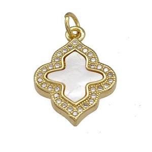 Copper Cross Pendant Pave Shell Zirconia 18K Gold Plated, approx 15-17mm