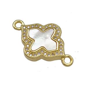 Copper Cross Connector Pave Shell Zirconia 18K Gold Plated, approx 15-17mm