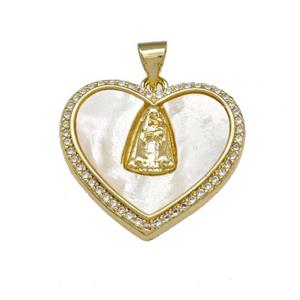 Jesus Charms Copper Heart Pendant Pave Shell Zirconia 18K Gold Plated, approx 22mm