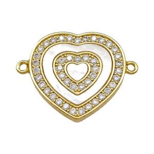 Copper Heart Connector Pave Shell Zirconia 18K Gold Plated, approx 23mm