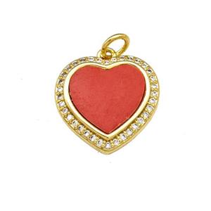 Copper Heart Pendant Pave Red Shell Zirconia 18K Gold Plated, approx 16mm